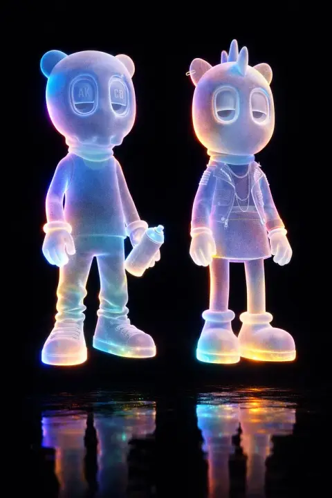 The suspended illusion of transparent frosted holographic characters