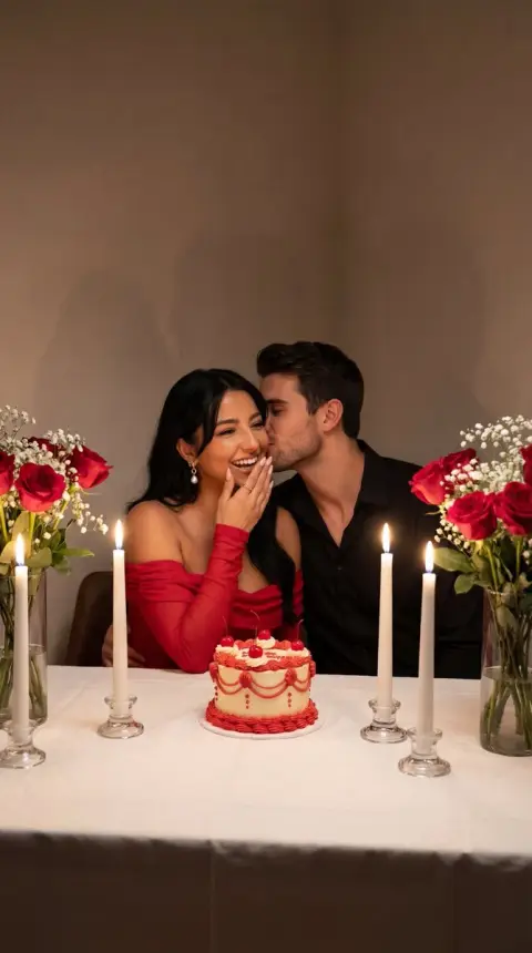 The sweet whispering moment of a couple under a candlelight dinner