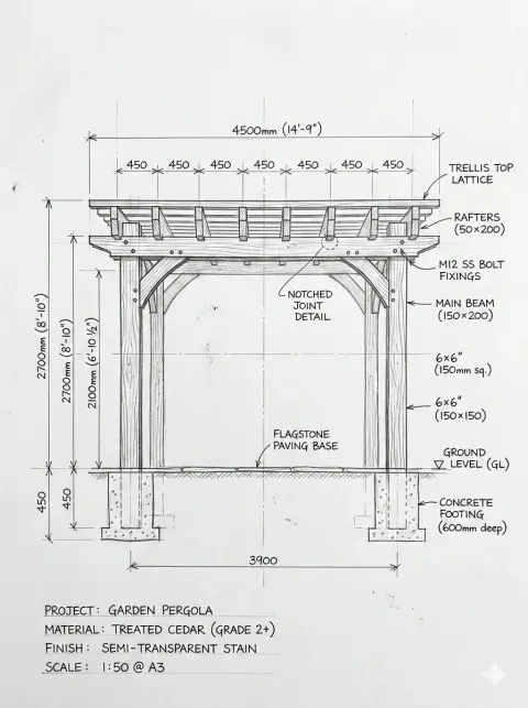The transformation of wooden pavilion from sketch to real scene
