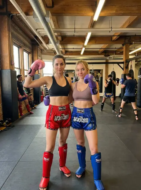 The two girls in the boxing gym interpret sexy power aesthetics