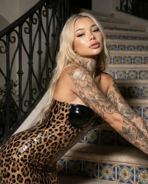 The ultimate charm of leopard print girl on the stairs