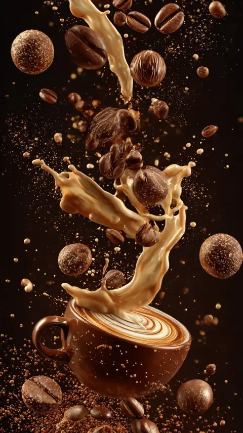 The ultimate coffee art suspended in mid-air
