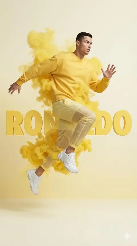 The ultimate jumping moment with colorful smoke and 3D text intertwined