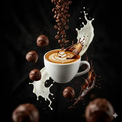 The ultimate moment of suspended collision between rich coffee and chocolate