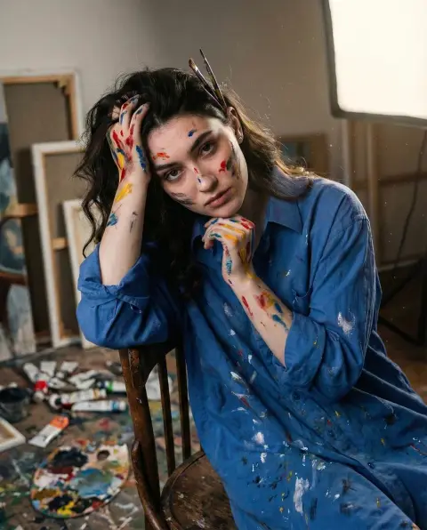 The ultimate realistic portrait of a tired painter in the interplay of light and shadow