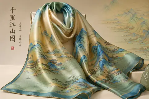 Thousands of miles of mountains and rivers green silk scarf