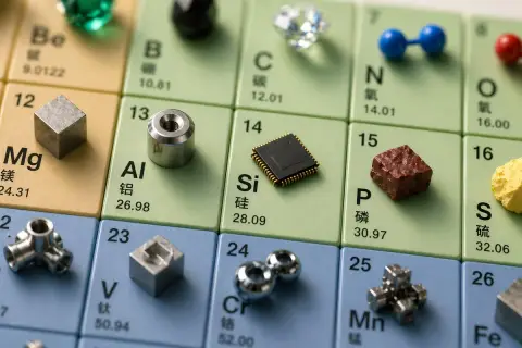 Three-dimensional periodic table of elements macro photography