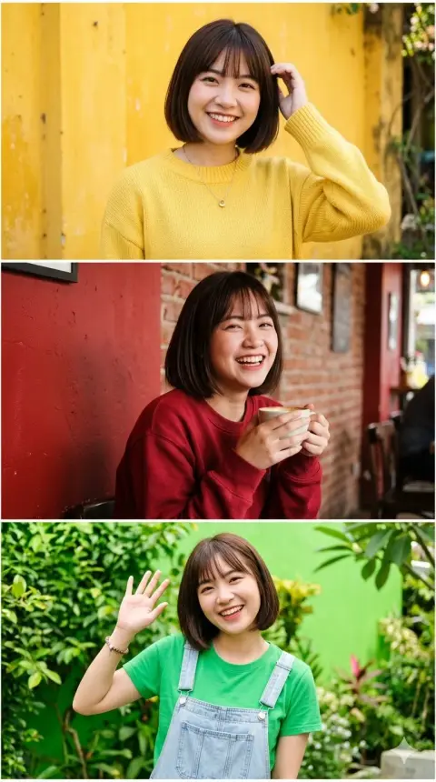 Three-frame vertical portrait photography of young East Asian women