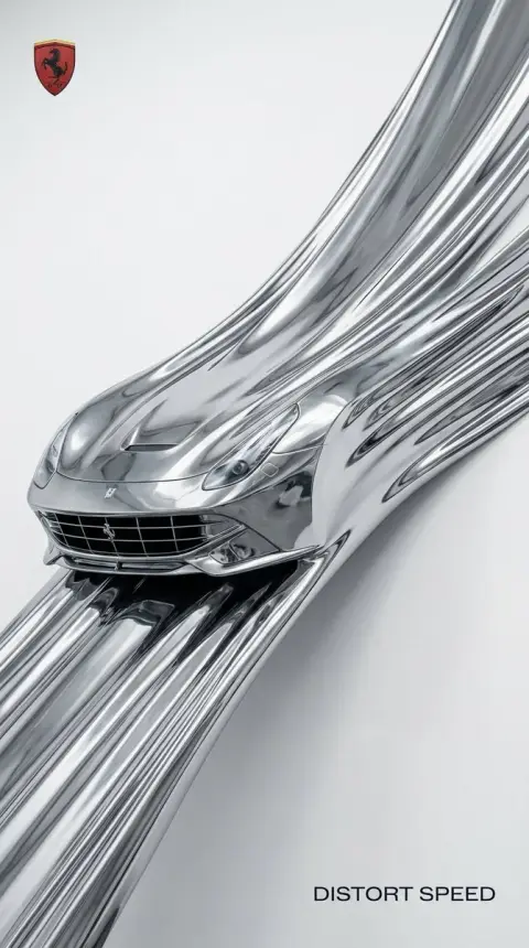 Time-warped Ferrari liquid chrome art