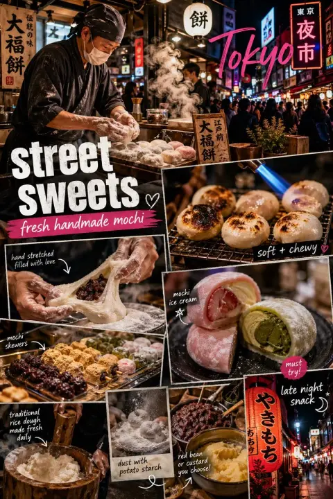 Tokyo Mochi Night Market under neon lights
