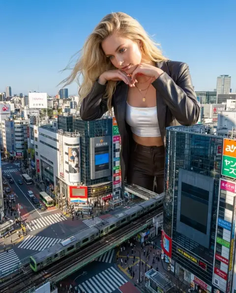 Top of Shibuya: The blonde giant looks down at everyone lazily