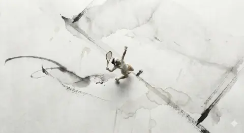 Top view of miniature athletes on paint canvas