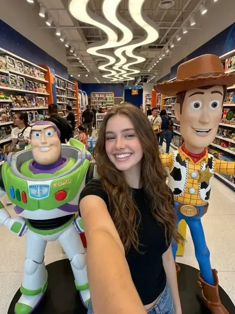 Toy Story Characters Store Selfie