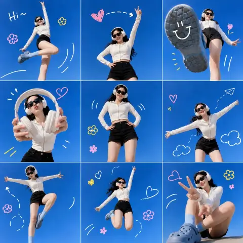 Trendy aesthetic nine-square grid sports style female outdoor portrait photography