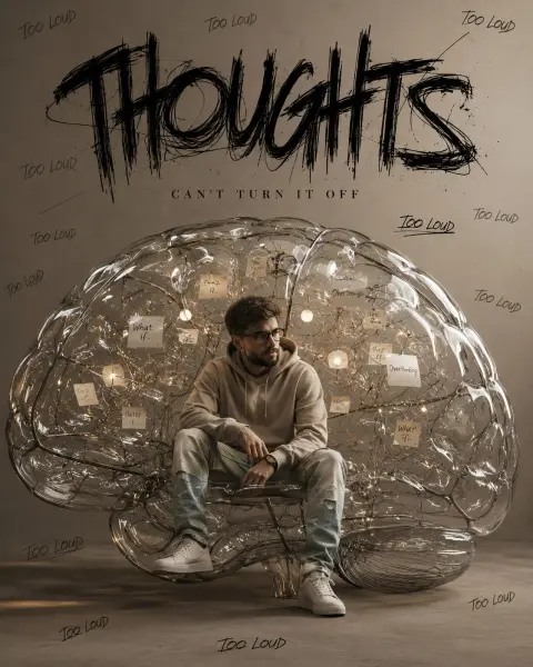 Trendy man surreal art in glass chrome wire brain