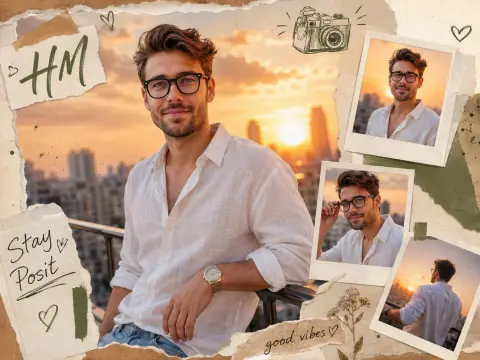 Trendy scrapbook style South Asian youth portrait collage