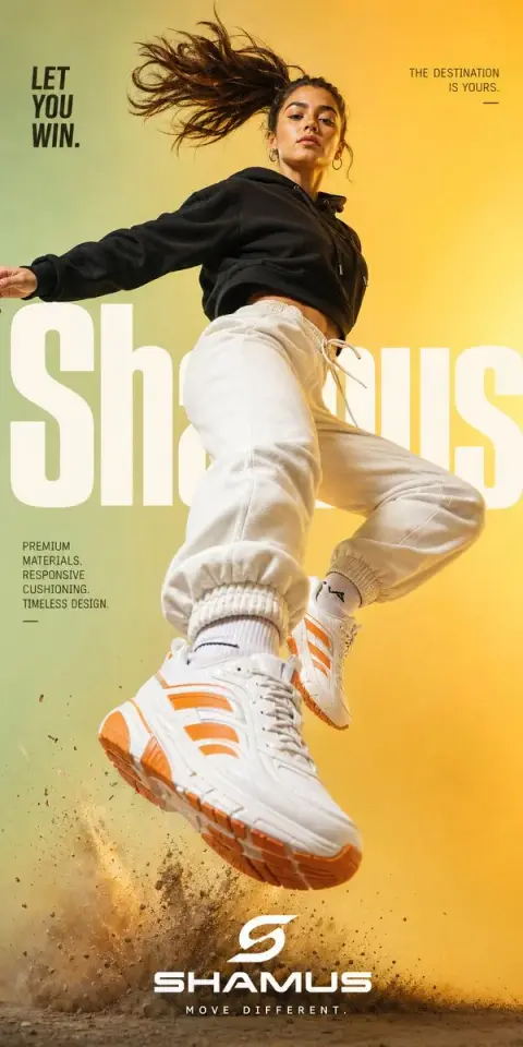 Trendy shoe advertising poster flying in mid-air