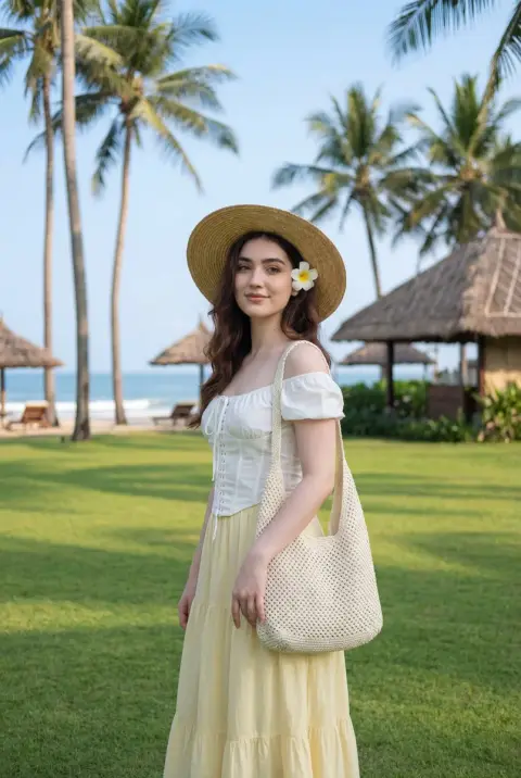 Tropical island vacation style girl photo