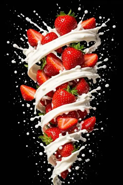 Ultimate high-definition strawberry milk tornado commercial photography