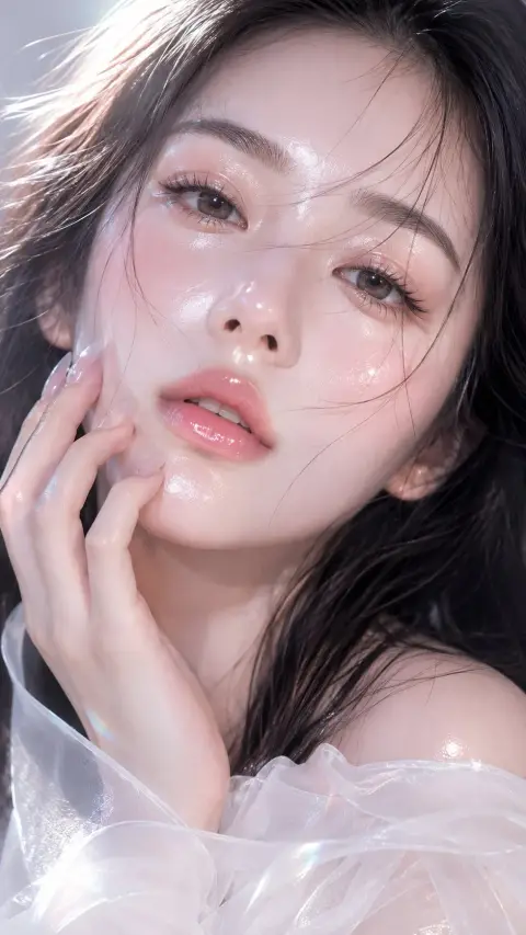 Ultra-close-up beauty portrait with crystal dewdrops