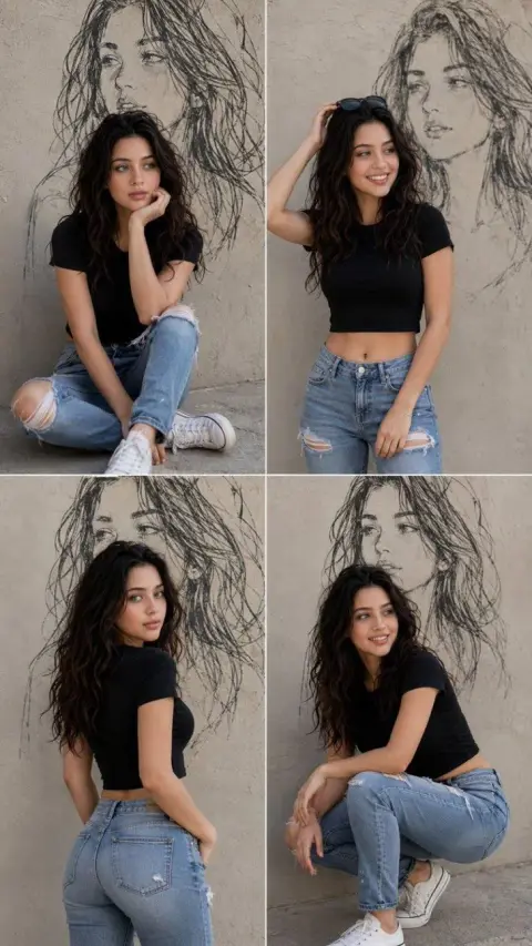 Ultra-realistic fashion blogger lifestyle four-frame puzzle