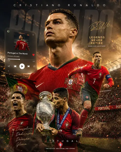 Ultra-realistic football legend music style poster