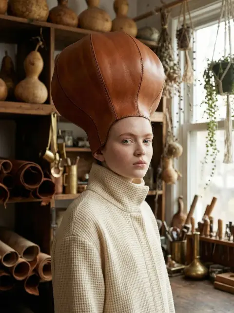 Ultra-realistic leather headwear in avant-garde fashion shoot