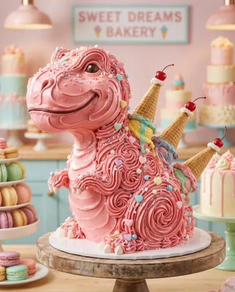 Ultra-realistic Pink Frosted Cake Tyrannosaurus Rex