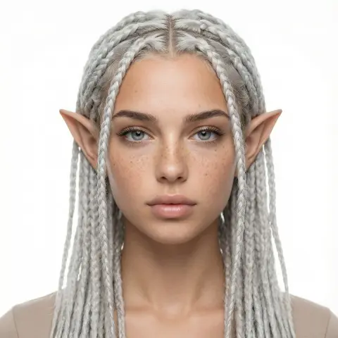 Ultra-realistic silver-haired and dreadlocked elf-eared goddess bust