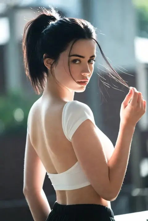 Fresh Backless Girl by the Poolside in the Afternoon