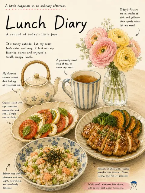 Japanese Watercolor Hand-Drawn Lunch Journal Illustrations
