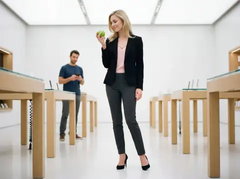 Urban desire and green apple in minimalist technology store