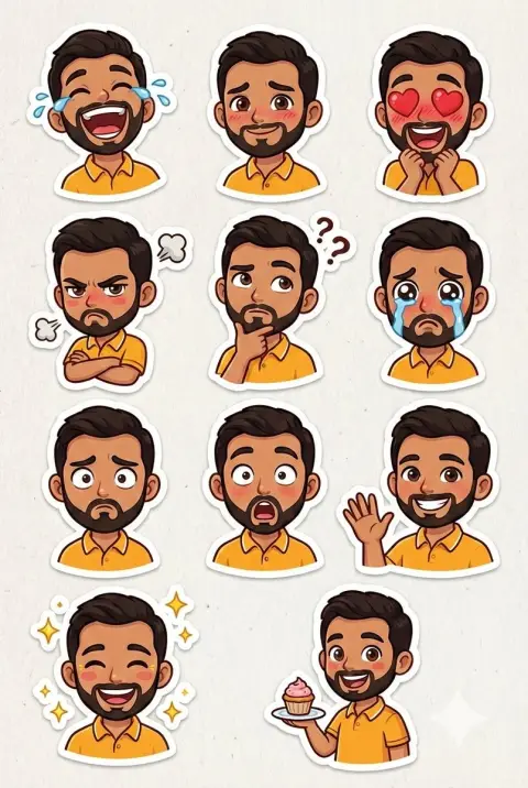 Variety of emotions Pixar cartoon sticker set