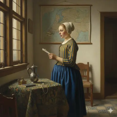 Vermeer style classical light and shadow oil painting