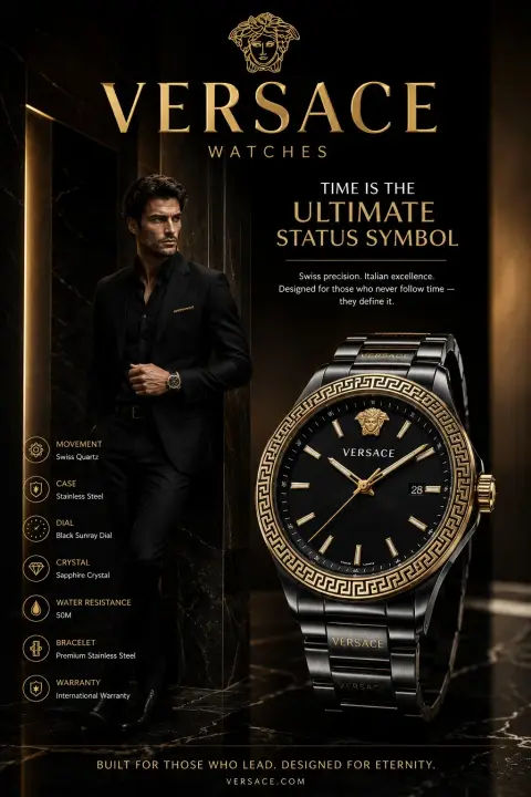 Versace men's high-end luxury watch advertising poster