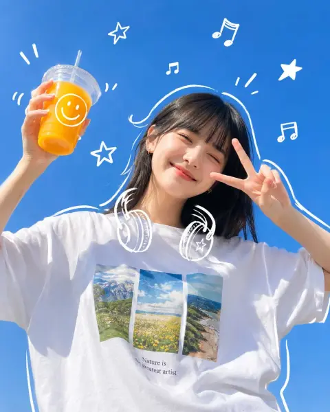 Vibrant pop style graffiti girl and orange juice