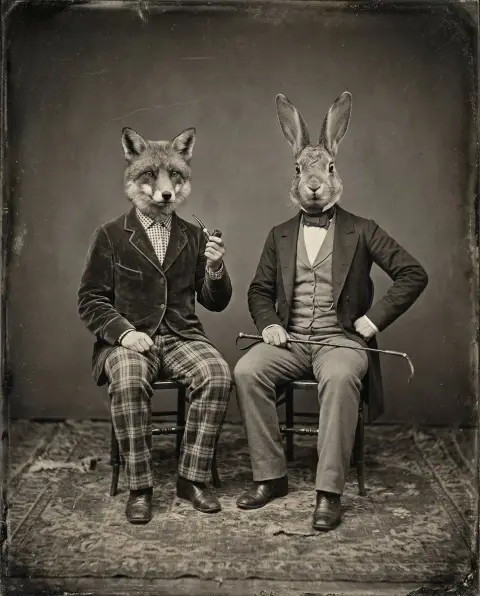 victorian fox and rabbit gentleman