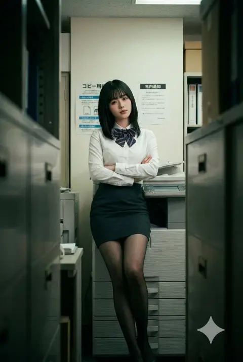 Vintage office girl from voyeuristic perspective