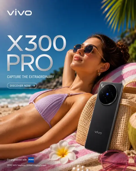 Vivo X300 Pro luxury summer beach promotional poster