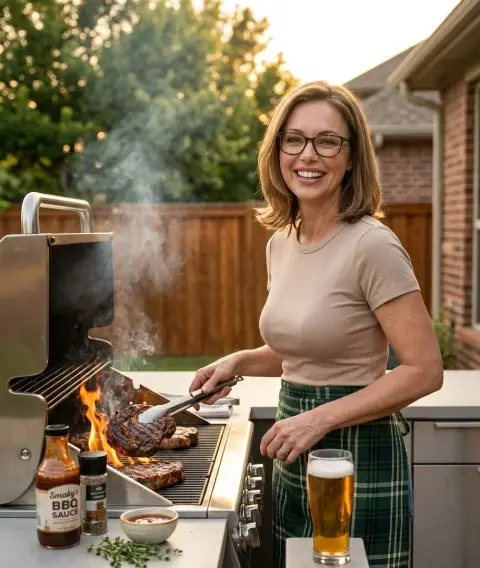 Warm courtyard barbecue at golden hour