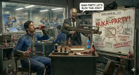 Wasteland ghoul holding a nuclear launcher