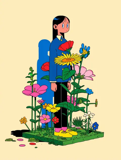 Whimsical Floral Character Illustration