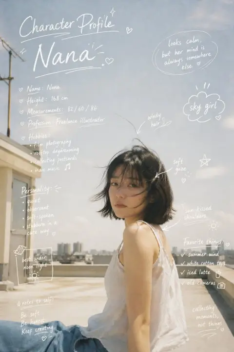 White handwriting style character profile
