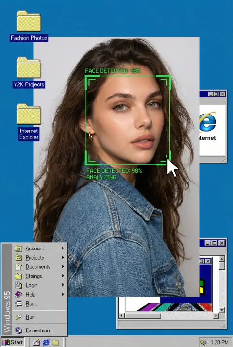 Y2K Windows 95 Interface Portrait with Face Recognition Overlay