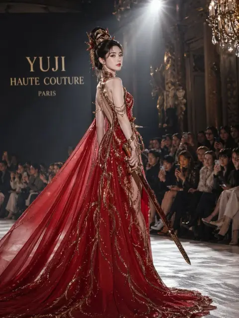 Yu Ji’s haute couture red dress in Paris show