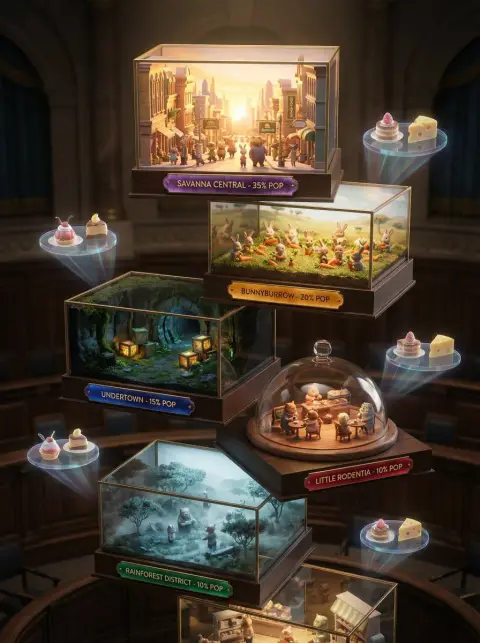 Zootopia is a 3D miniature urban wonder where light and shadow intersect