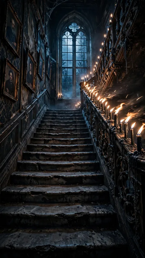 Stairs Lit by Black Candles