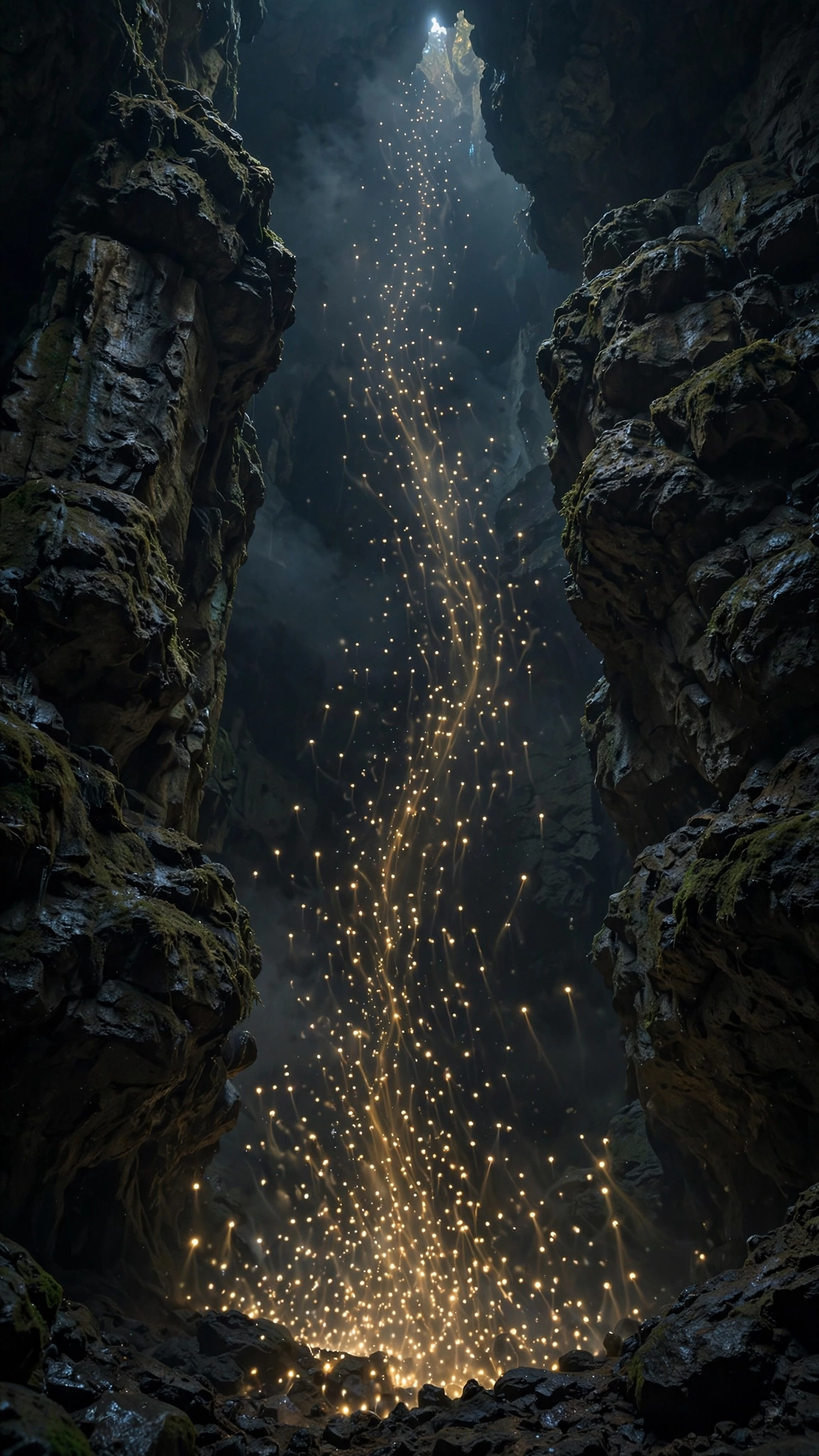 Lanterns Rising Through Stone