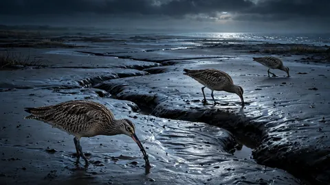 Curlews on Moonlit Mud