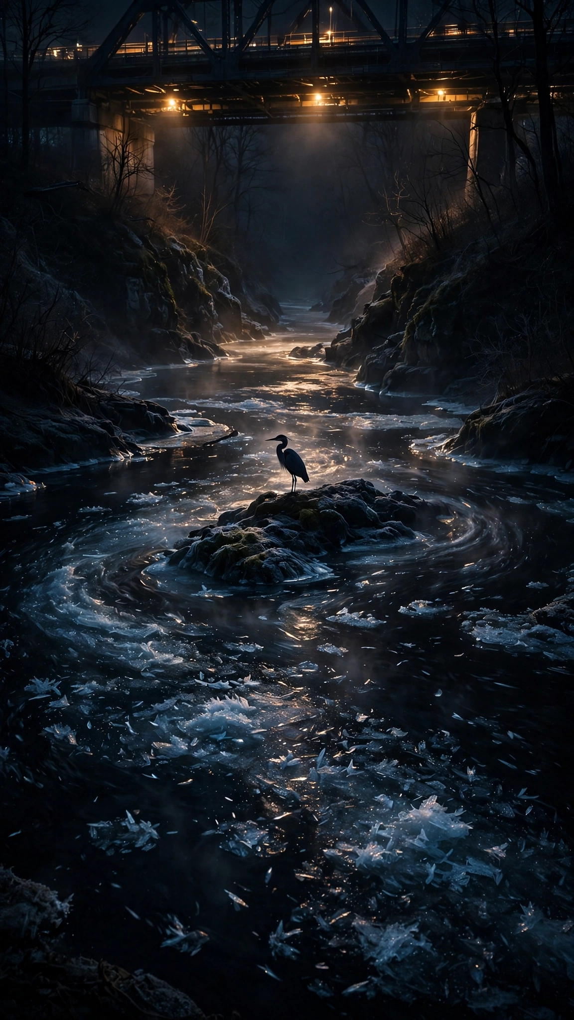 Frazil Ice on Black Water